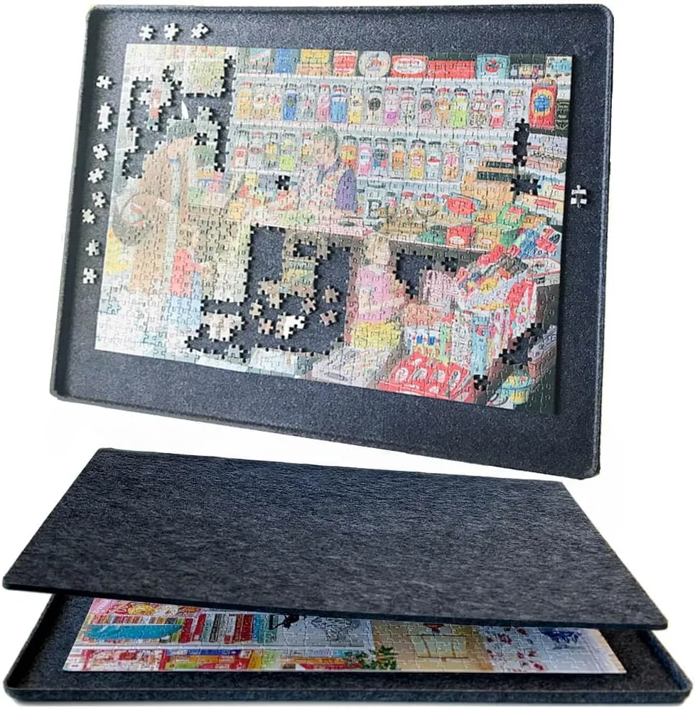 Tray Dark maze Gray 1000 Piece Felt Puzzle Board with Rigid Cover Puzzle Flipper Tilted Board 