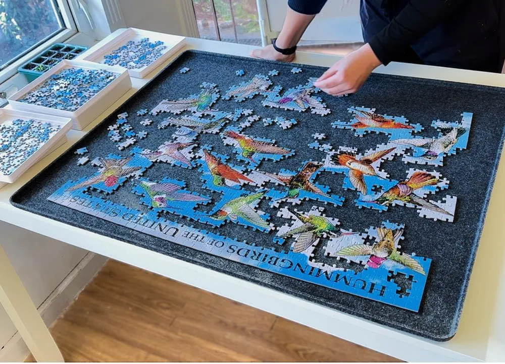 Tray Dark maze Gray 1000 Piece Felt Puzzle Board with Rigid Cover Puzzle Flipper Tilted Board 