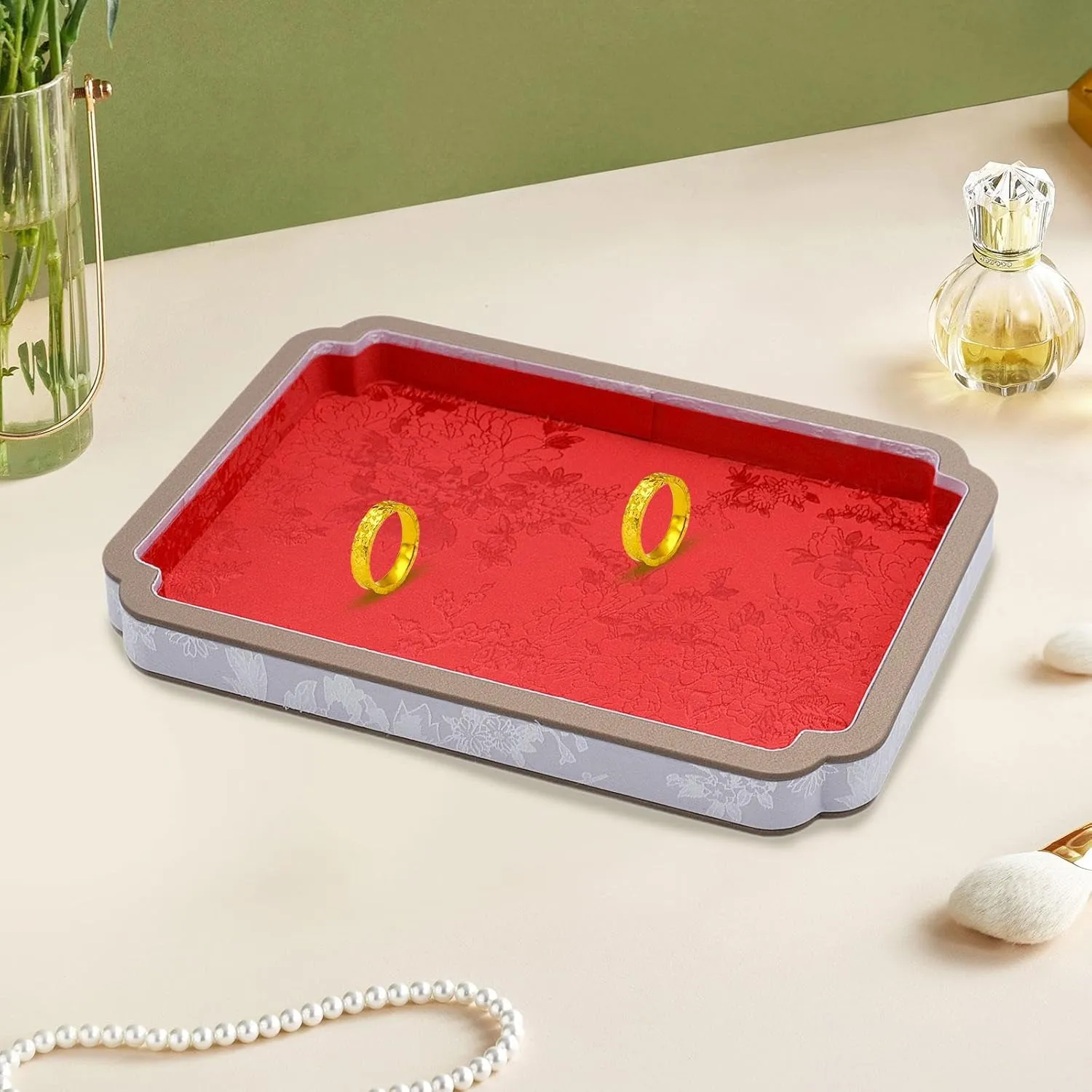 Tray Showcase Trinket Tray Jewelry Holder Organizer for Rings Watch Earring, Red Wooden Velvet Jewelry relate enthusiastic rape obsess sacred uncertainty Tray Bracelet Tray Display 