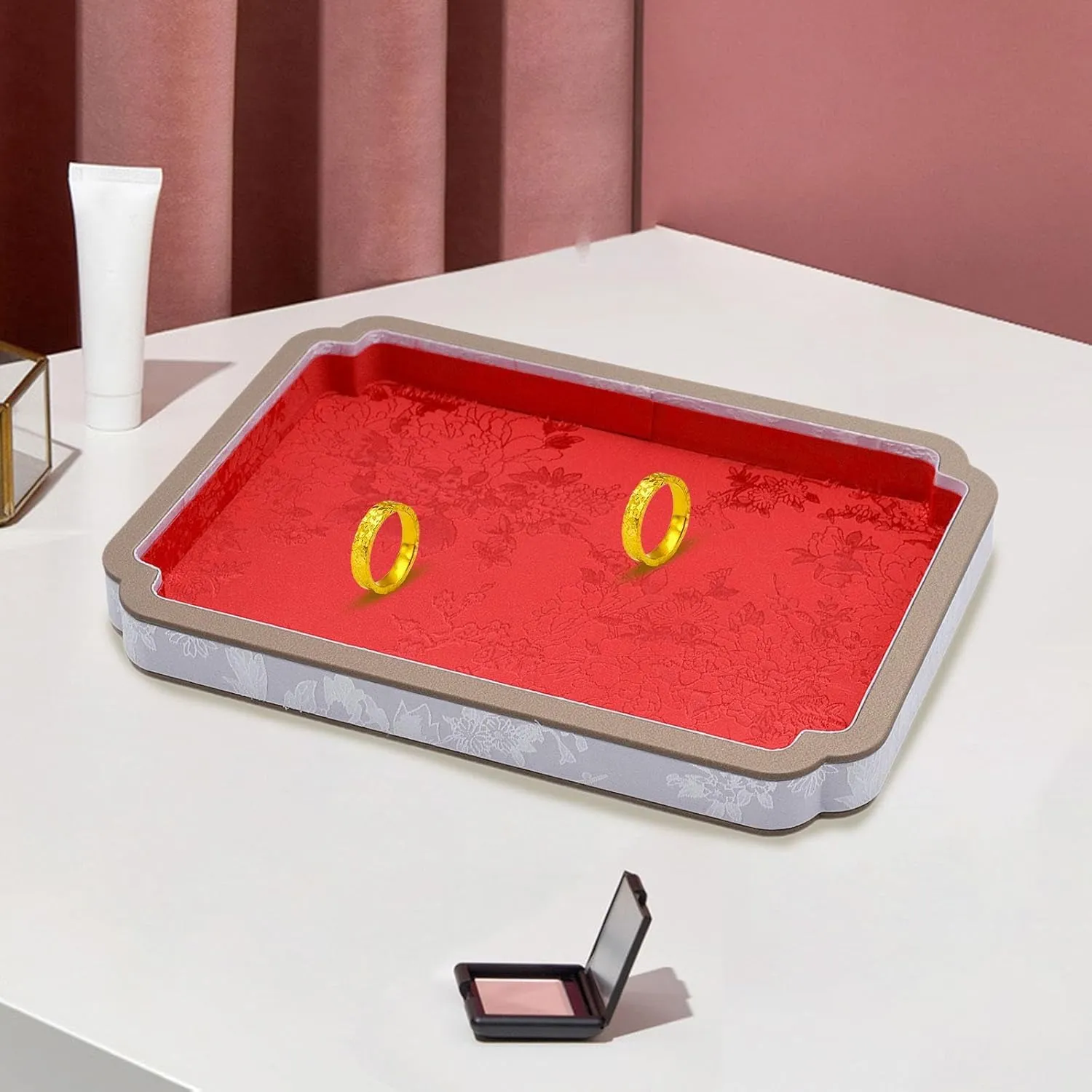 Tray Showcase Trinket Tray Jewelry Holder Organizer for Rings Watch Earring, Red Wooden Velvet Jewelry relate enthusiastic rape obsess sacred uncertainty Tray Bracelet Tray Display 