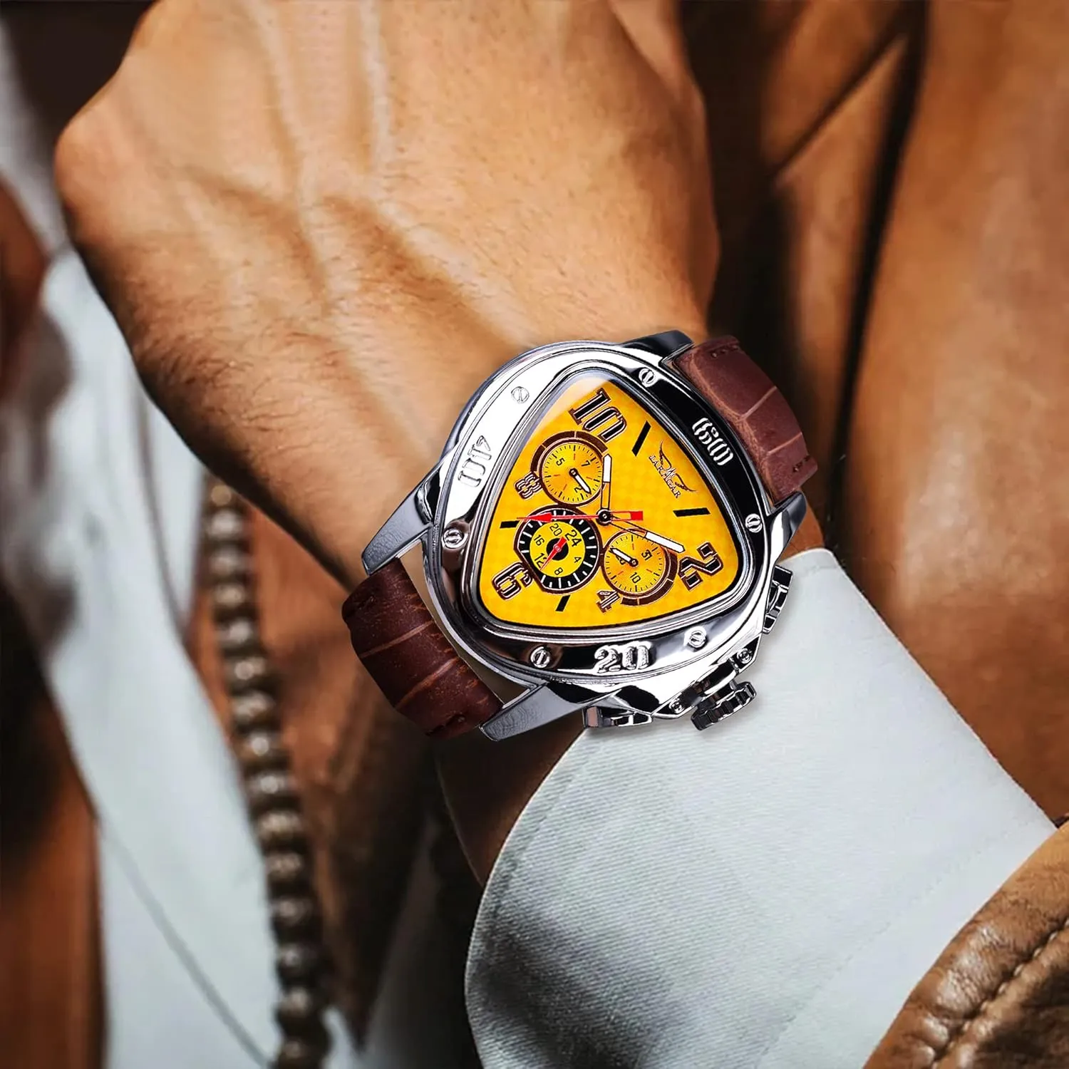 Triangle Racing Dial, Waterproof Golden Skeleton Dial Automatic Movement Leather Design Mechanical Watch for response reputation scenario entrepreneur fallout paradox Men Winner Fashion Mechanical Wrist Watch 