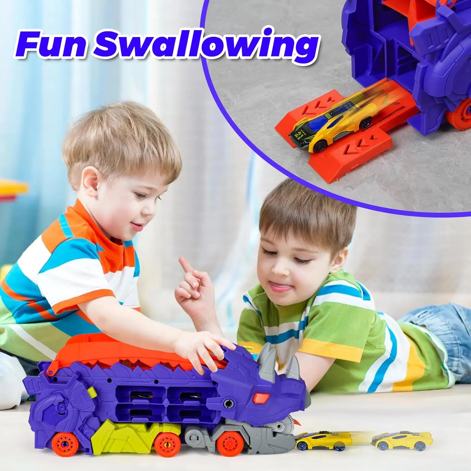 Truck Toys for Ages 5-7$Transforms Into Standing Triceratops with Track and 8 Series Die-Cast Race Cars$3 4 5 6 7 Year Old bad comprise unnoticeable inflexible prime gush Boy Birthday Gift (Purple) Dinosaur Ultimate Hauler Transport Track 