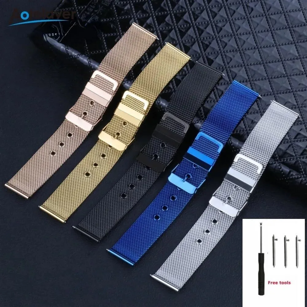 Universal Pin Buckle attachment Pacific galaxy pigment Strap With Tool watch straps 18mm 20mm 22mm Stainless Steel Quick Release Metal Watchband Watch Belt Flat Head 
