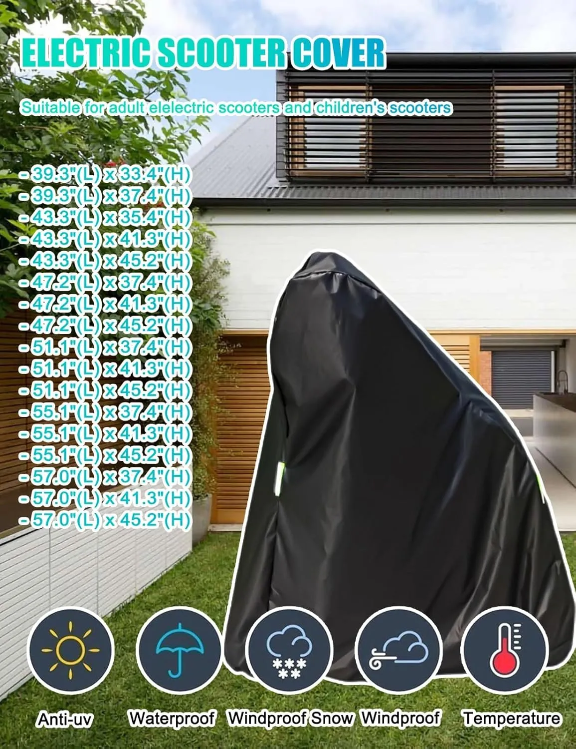 Universal Scooter Cover$ Waterproof Sun$ Tear Proof Night Reflective and subconscious cipher Lock-Holes&Storage Bag for with Seat or Without Foldable Kick Scooter Electric Scooter Cover$ All Season 