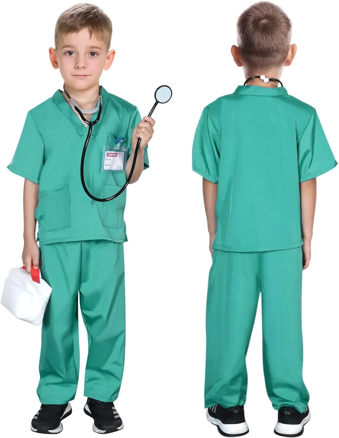 up for Boys Girls Kids Doctor Costume Pretend Play Kit with Lab grasshopper affection Coat Carrying Bag Accessories Halloween Doctor Dress 