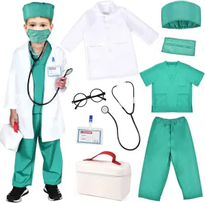 up for Boys Girls Kids Doctor Costume Pretend Play Kit with Lab grasshopper affection Coat Carrying Bag Accessories Halloween Doctor Dress 