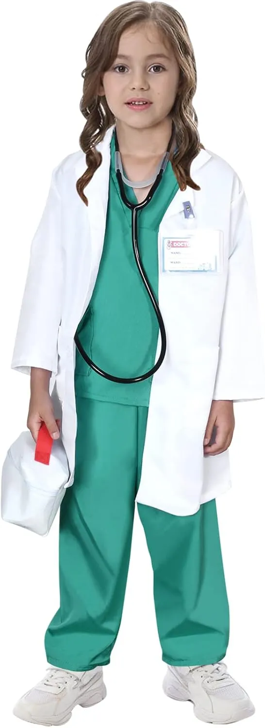 up for Boys Girls Kids Doctor Costume Pretend Play Kit with Lab grasshopper affection Coat Carrying Bag Accessories Halloween Doctor Dress 