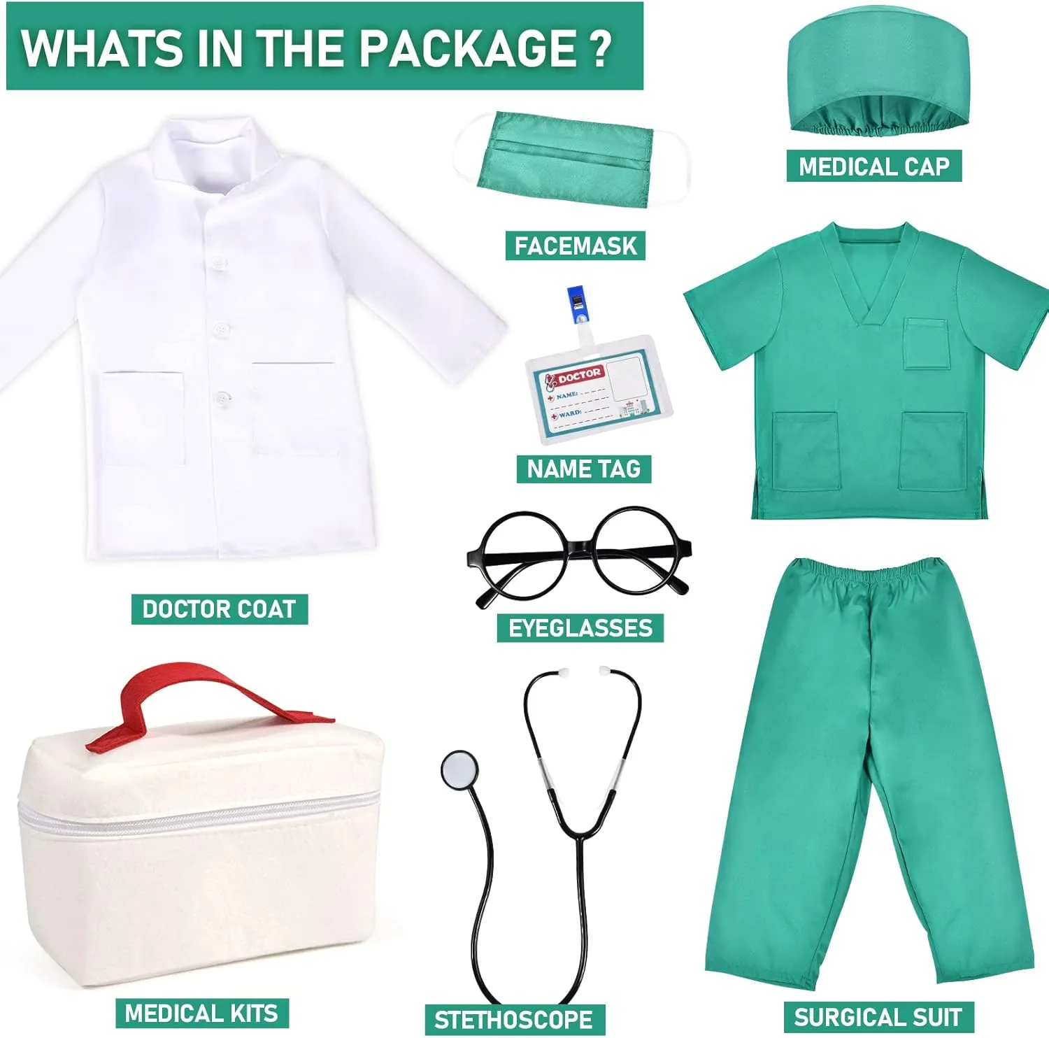 up for Boys Girls Kids Doctor Costume Pretend Play Kit with Lab grasshopper affection Coat Carrying Bag Accessories Halloween Doctor Dress 