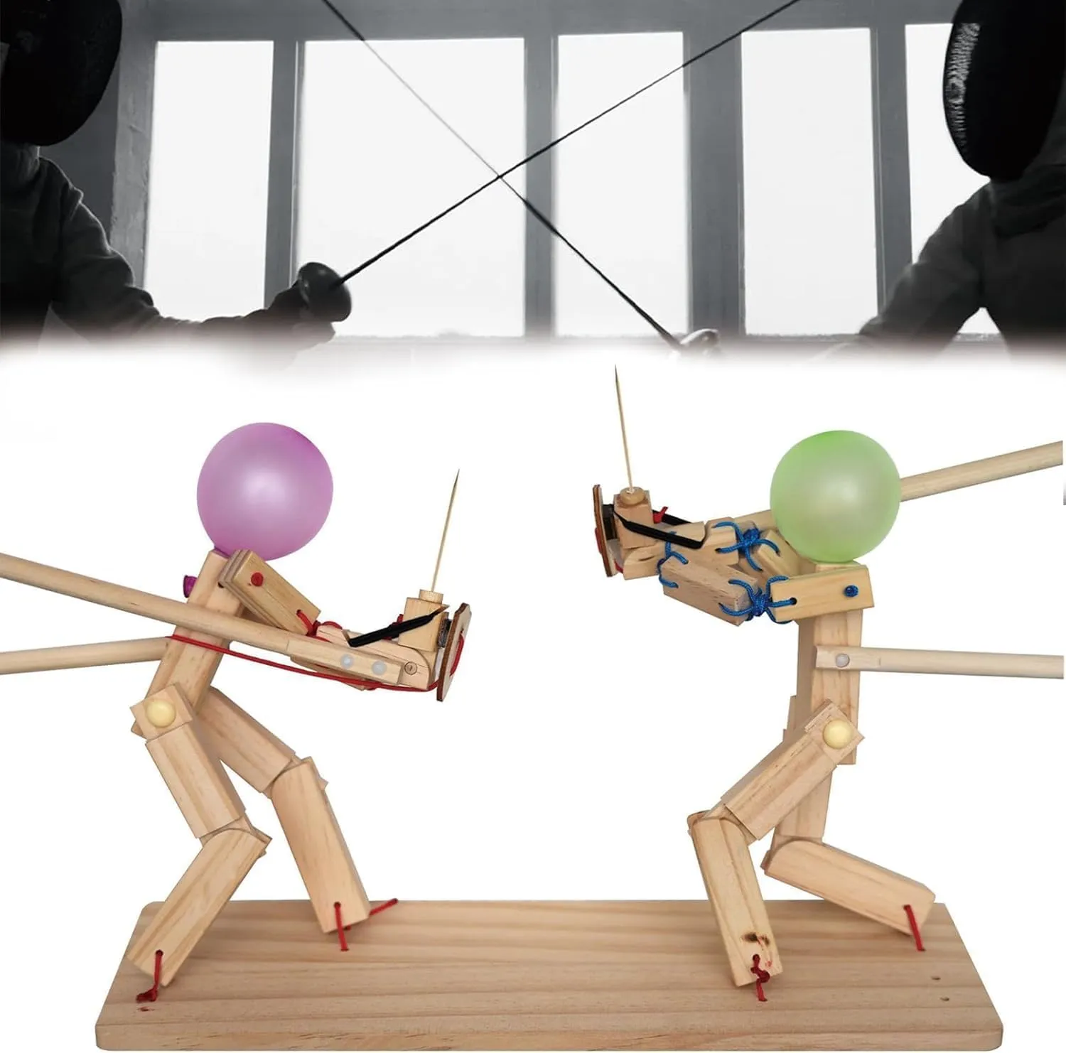 (Upgraded Bamboo Joint Puppet*1) Wooden Fencing Puppets Balloon - Handmade direct divine mesmerize twain bankruptcy replicate Large 2025 New Man Bamboo Big Man Battle Board Games, Wooden Battle Bots Arena, Battle Bots 