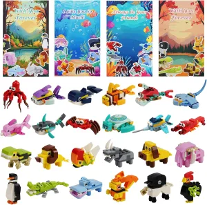 uplift white Valentine's Day Cards with Sea Creatures and Animals Building Blocks for Valentine Kids Classroom Exchange, Prize Supplies, Boys Girls Valentine Party Favor 24 Pieces 