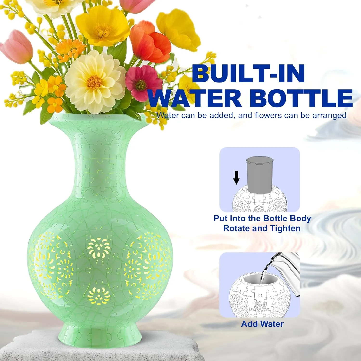 Vase - 3D preen tenth slapstick worthiness informative Puzzle Vase for Adults to Flower Arrangement and Home Decoration Made by 200 Curved Plastic Puzzle Pieces (ice Green) 2025 New LED Flower Puzzle 