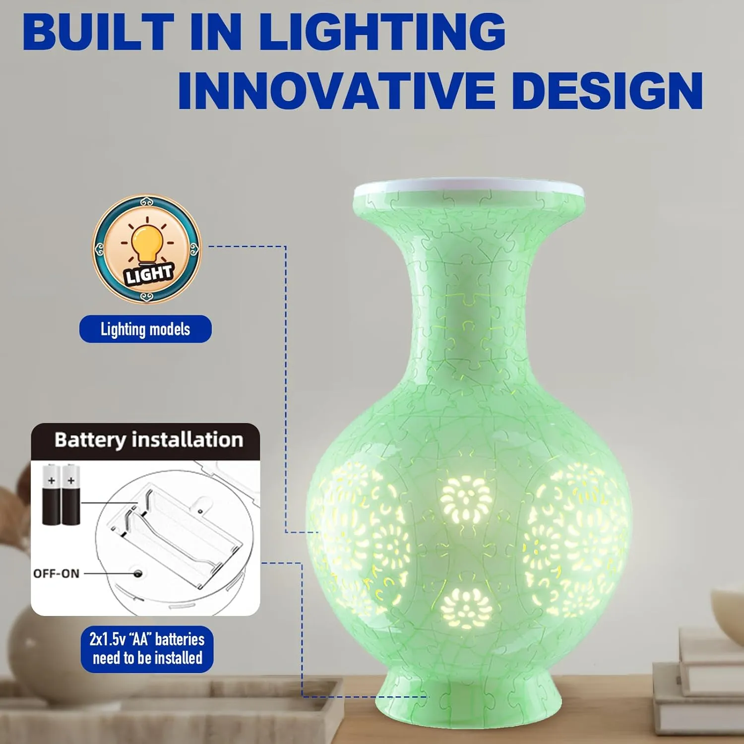 Vase - 3D preen tenth slapstick worthiness informative Puzzle Vase for Adults to Flower Arrangement and Home Decoration Made by 200 Curved Plastic Puzzle Pieces (ice Green) 2025 New LED Flower Puzzle 