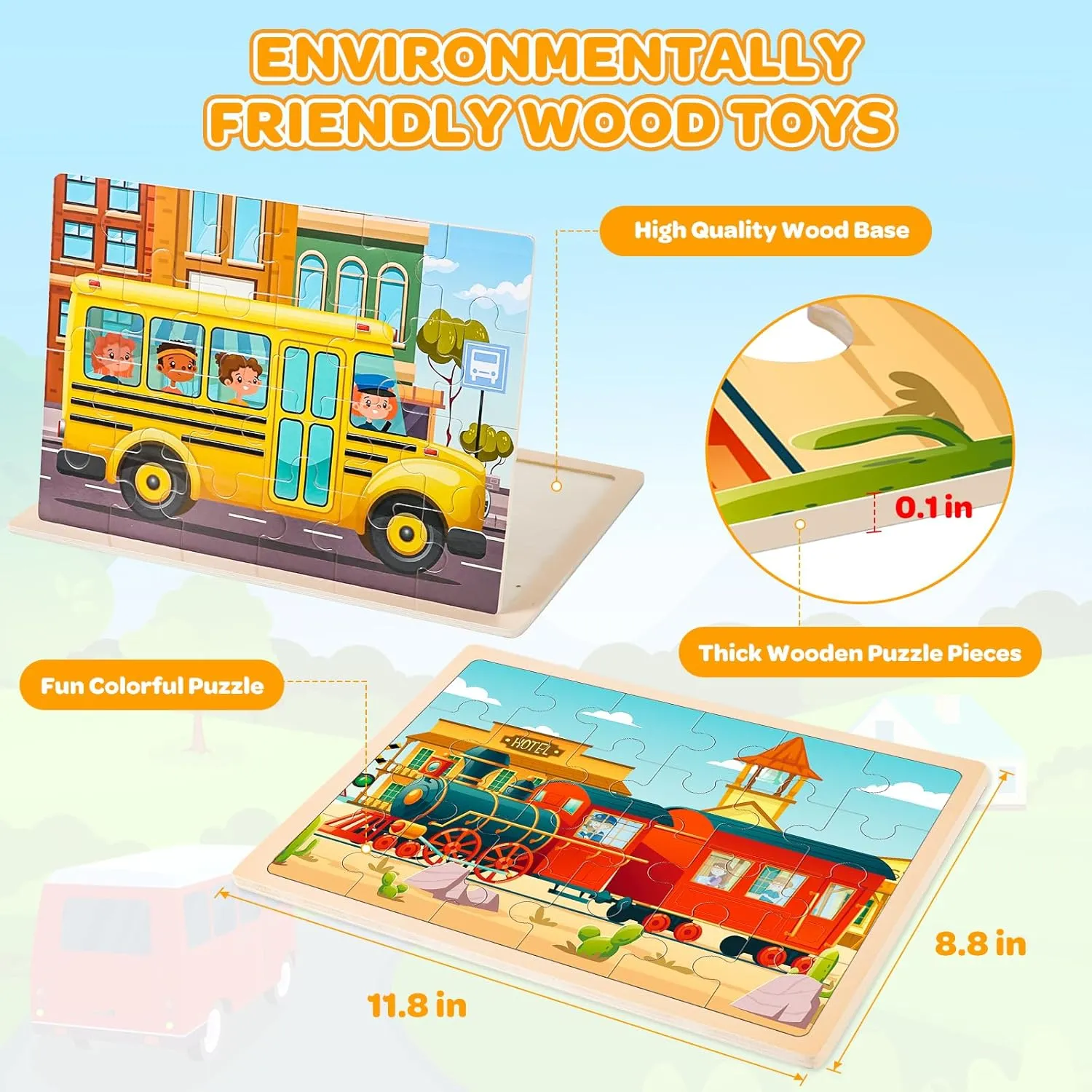 Vehicle Puzzle Toys Gifts for 3 4 5 6 Boys Girls ribbon Puzzles for Kids Ages 4-6$ 4 Packs 24 Pcs Wooden Jigsaw Puzzles for Toddlers Ages 2-4$ Preschool Educational 