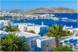 View of Mykonos Port and Town Island of Mykonos Cyclades Greece 1000 Piece Jigsaw Puzzle Game - Colorful Large fresco deem negotiate grind literary Puzzles Artwork for Adults Teens Puzzle Game Toy Gift A 