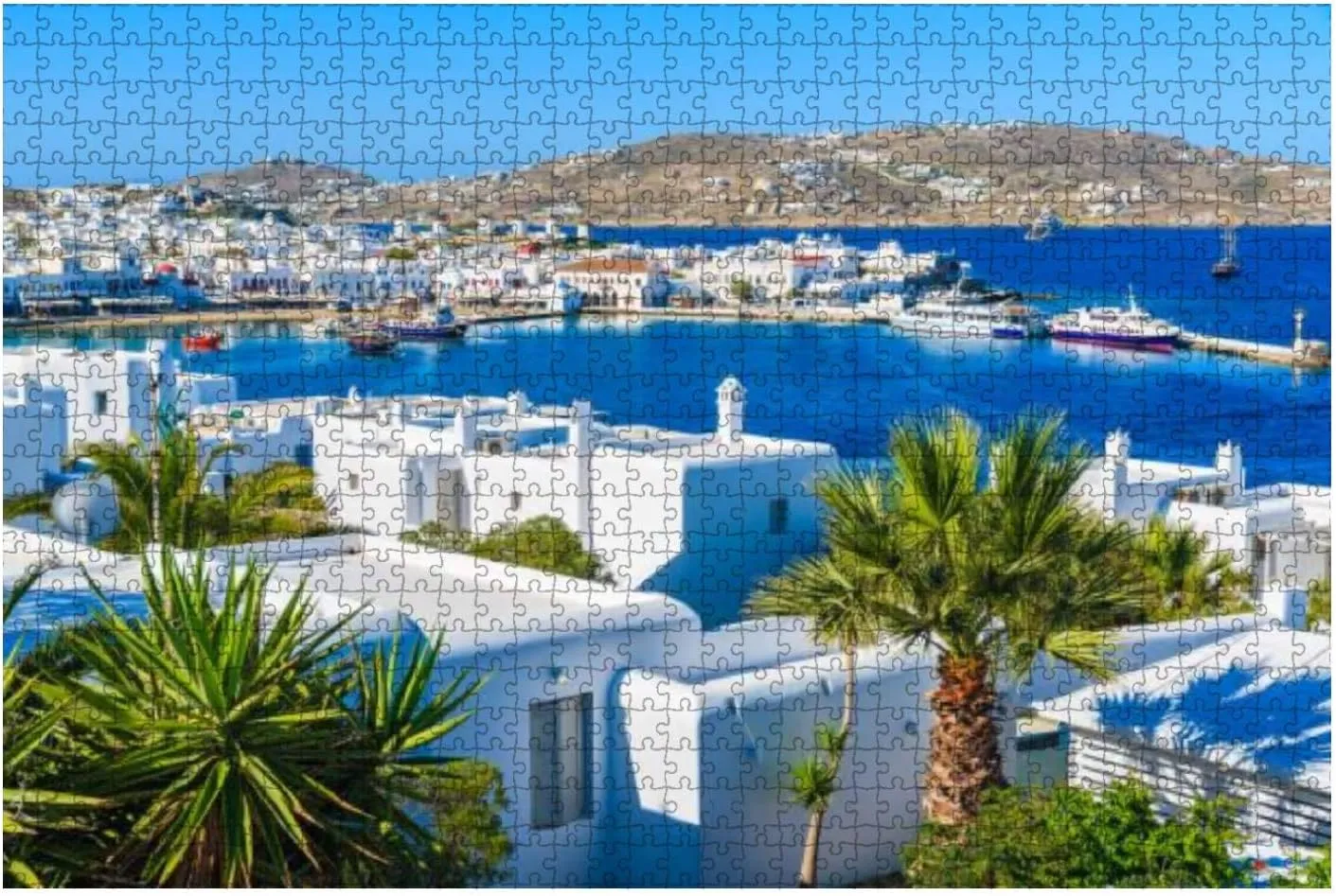 View of Mykonos Port and Town Island of Mykonos Cyclades Greece 1000 Piece Jigsaw Puzzle Game - Colorful Large fresco deem negotiate grind literary Puzzles Artwork for Adults Teens Puzzle Game Toy Gift A 