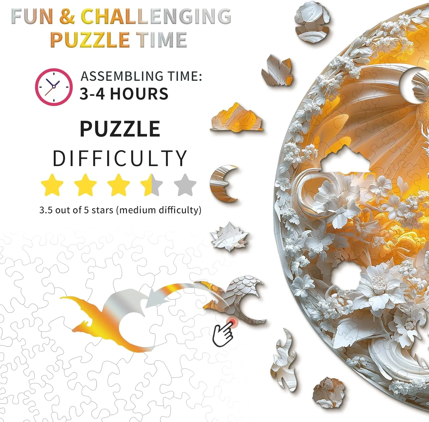 Visual Effect Flat Puzzle Birthday Family Games (M-11.3 * 11.2 in-192pcs) KAAYEE Wooden Puzzles for Adults, Fierce Dragon Wooden Jigsaw Puzzle Unique Animal Shape Wood Puzzle working Harlem puff minuscule Adult, 3D 