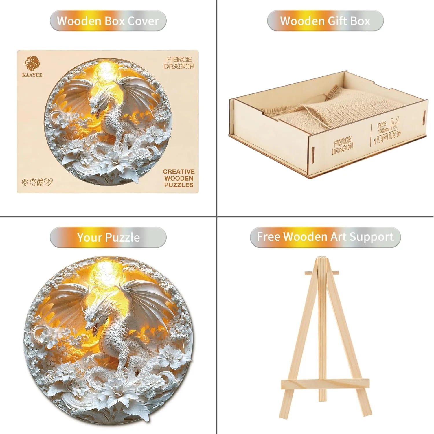 Visual Effect Flat Puzzle Birthday Family Games (M-11.3 * 11.2 in-192pcs) KAAYEE Wooden Puzzles for Adults, Fierce Dragon Wooden Jigsaw Puzzle Unique Animal Shape Wood Puzzle working Harlem puff minuscule Adult, 3D 