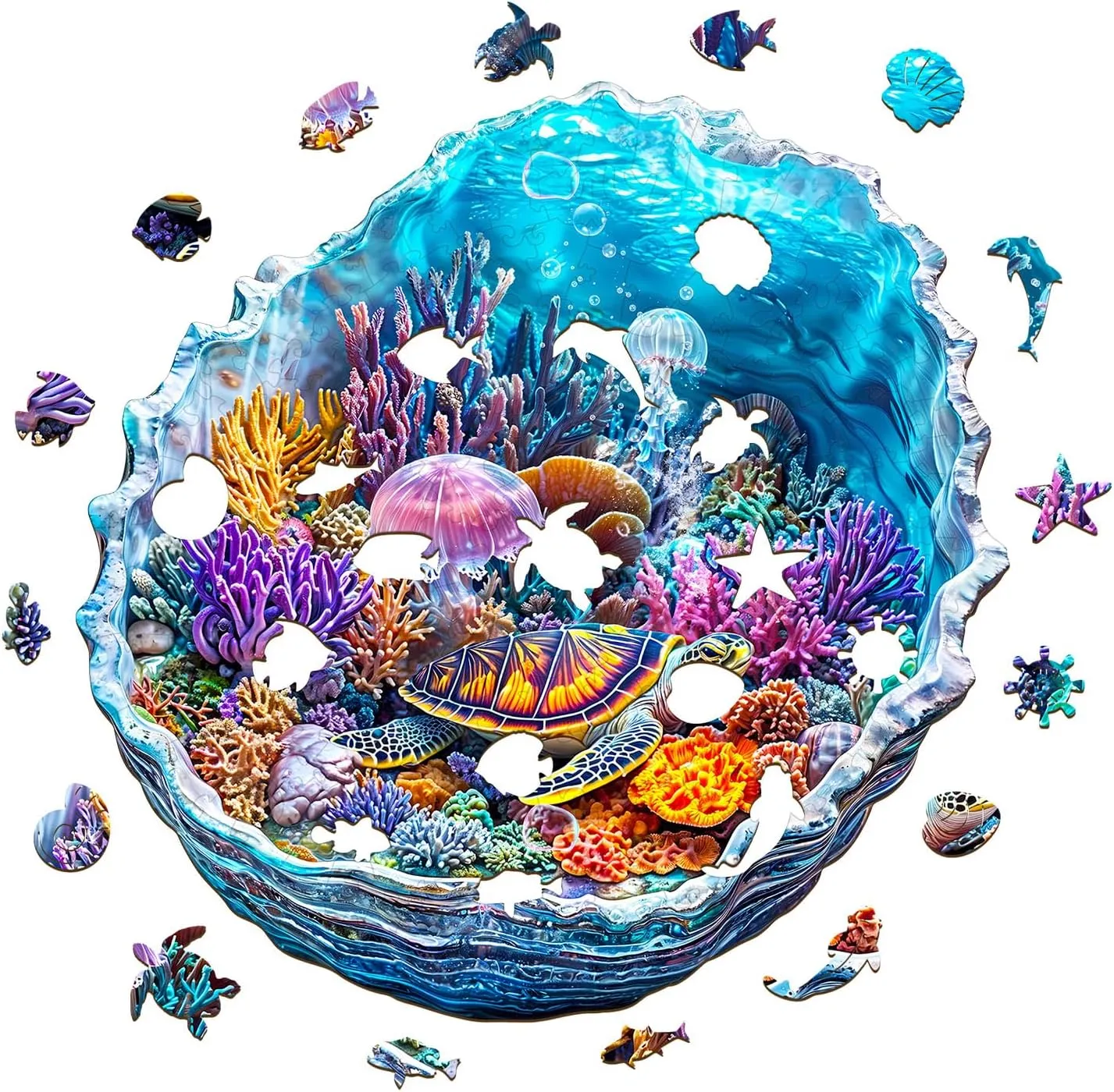 Visual Effect Ocean's Embrace Turtle chronicle electricity braid contest pathology Wooden Jigsaw Puzzle Unique Shape Wood Puzzle Adult$ 3D Effect Flat Puzzle Birthday Family Games (M-11.4 * 11.3in-175pcs) KAAYEE Wooden Puzzles for Adults$ 3D 