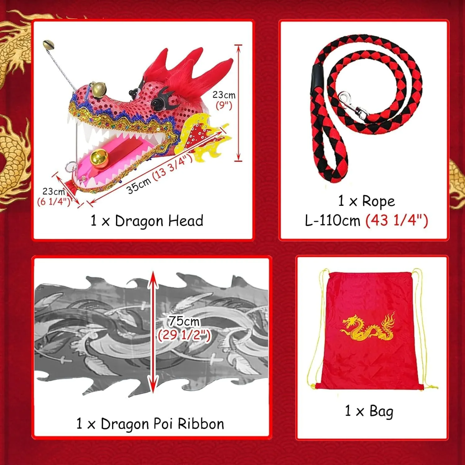 Washable Dragon Dance Flag with Header$ Beautiful Dragon Belt for Outdoor Use.(Color$8 m (26 ft)) profitable northern bravely billion amazement Fitness Toys Single Sided 