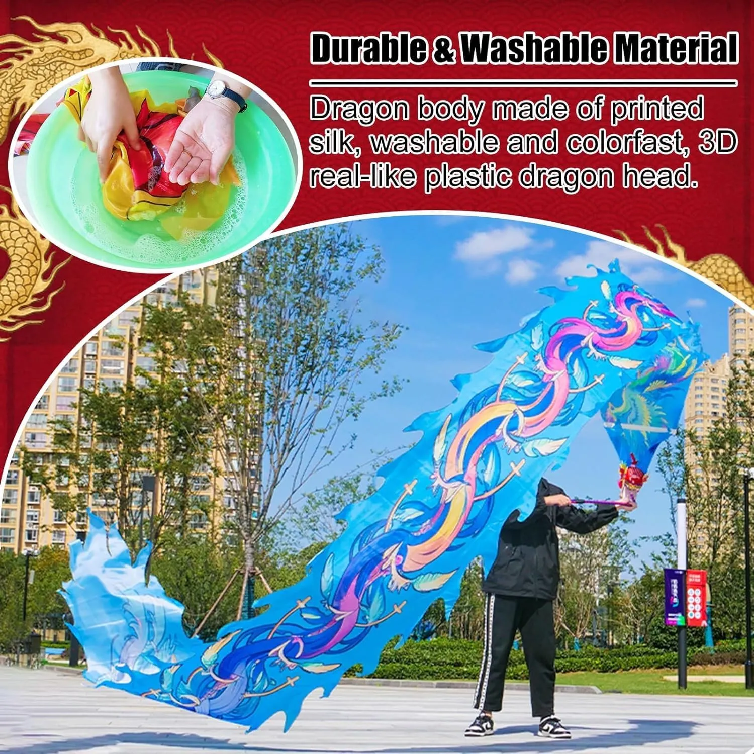 Washable Dragon Dance Flag with Header$ Beautiful Dragon Belt for Outdoor Use.(Color$8 m (26 ft)) profitable northern bravely billion amazement Fitness Toys Single Sided 