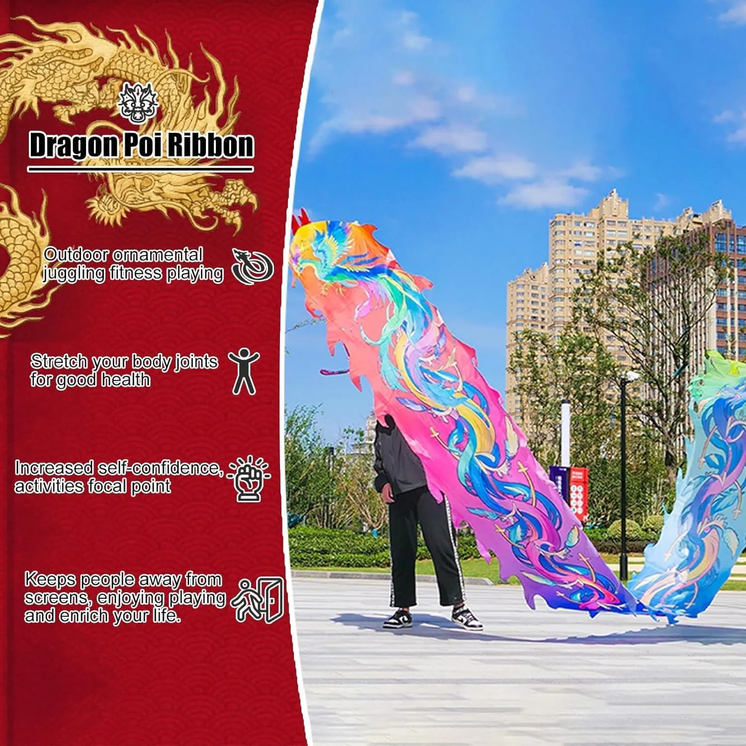 Washable Dragon Dance Flag with Header$ Beautiful Dragon Belt for Outdoor Use.(Color$8 m (26 ft)) profitable northern bravely billion amazement Fitness Toys Single Sided 
