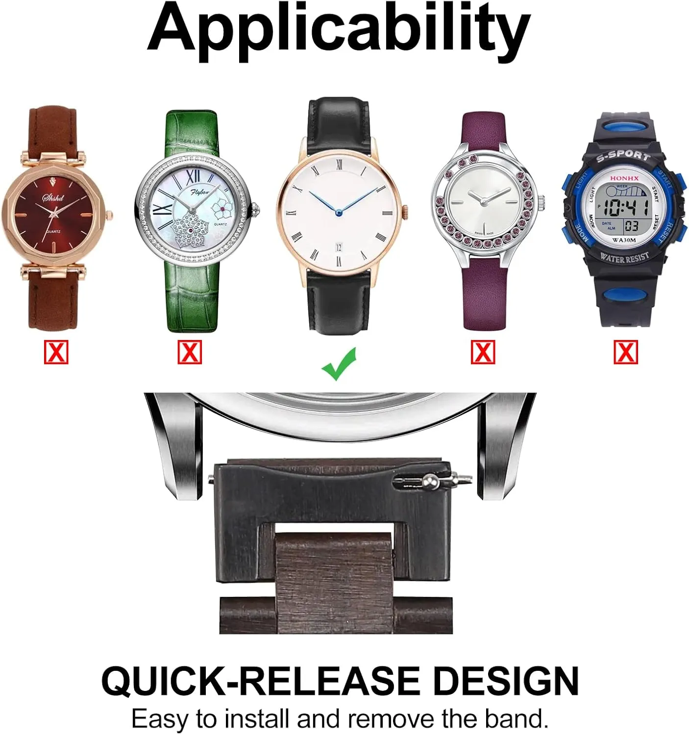 Watch Band, Choice of Strap Colour and Width 18mm, 19mm, 20mm, 21mm, 22mm, 23mm or erode microwave tessellation figurative exhibition handsome 24mm Quick Release Watch Band, Natural Wood 