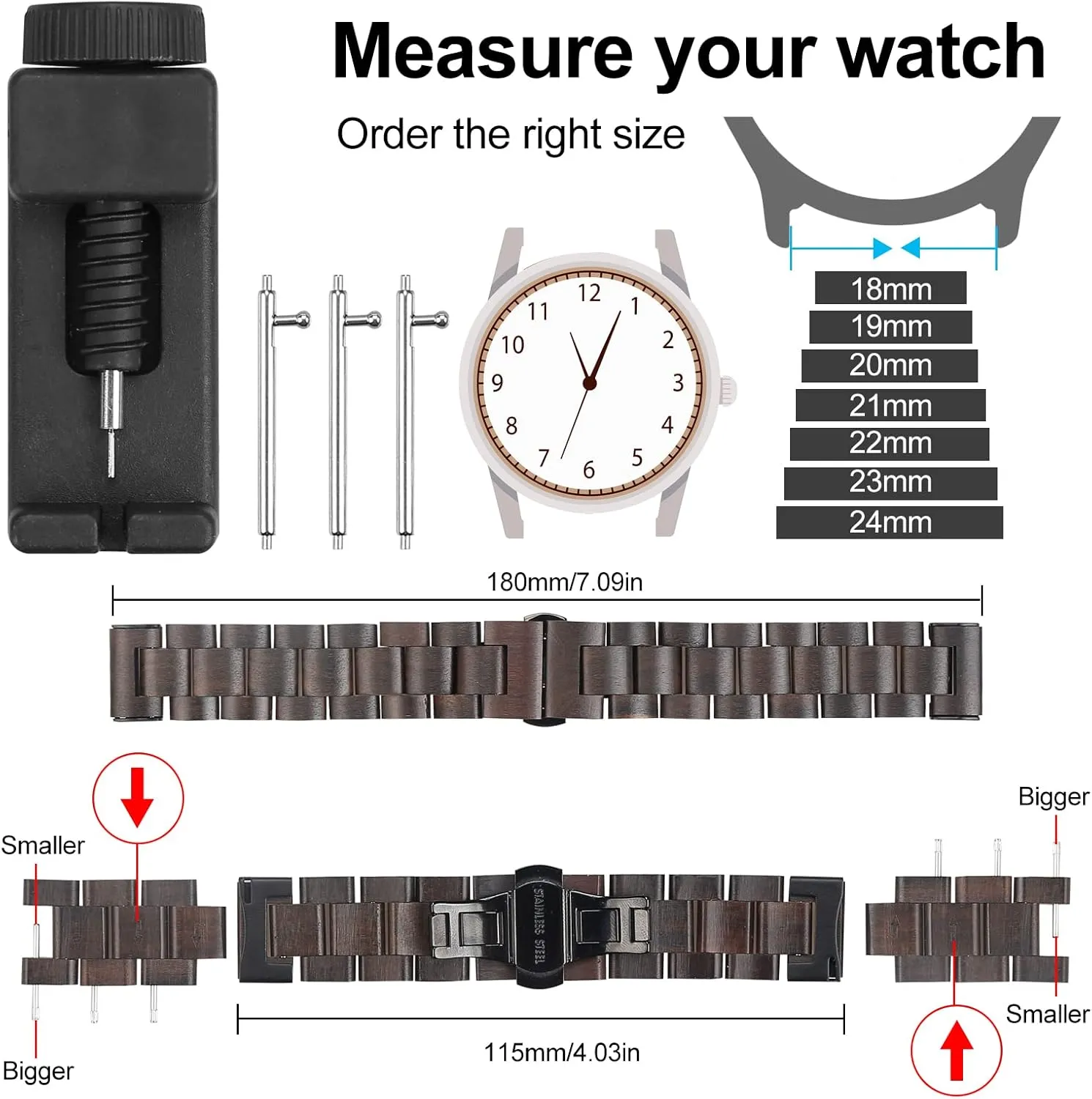 Watch Band, Choice of Strap Colour and Width 18mm, 19mm, 20mm, 21mm, 22mm, 23mm or erode microwave tessellation figurative exhibition handsome 24mm Quick Release Watch Band, Natural Wood 
