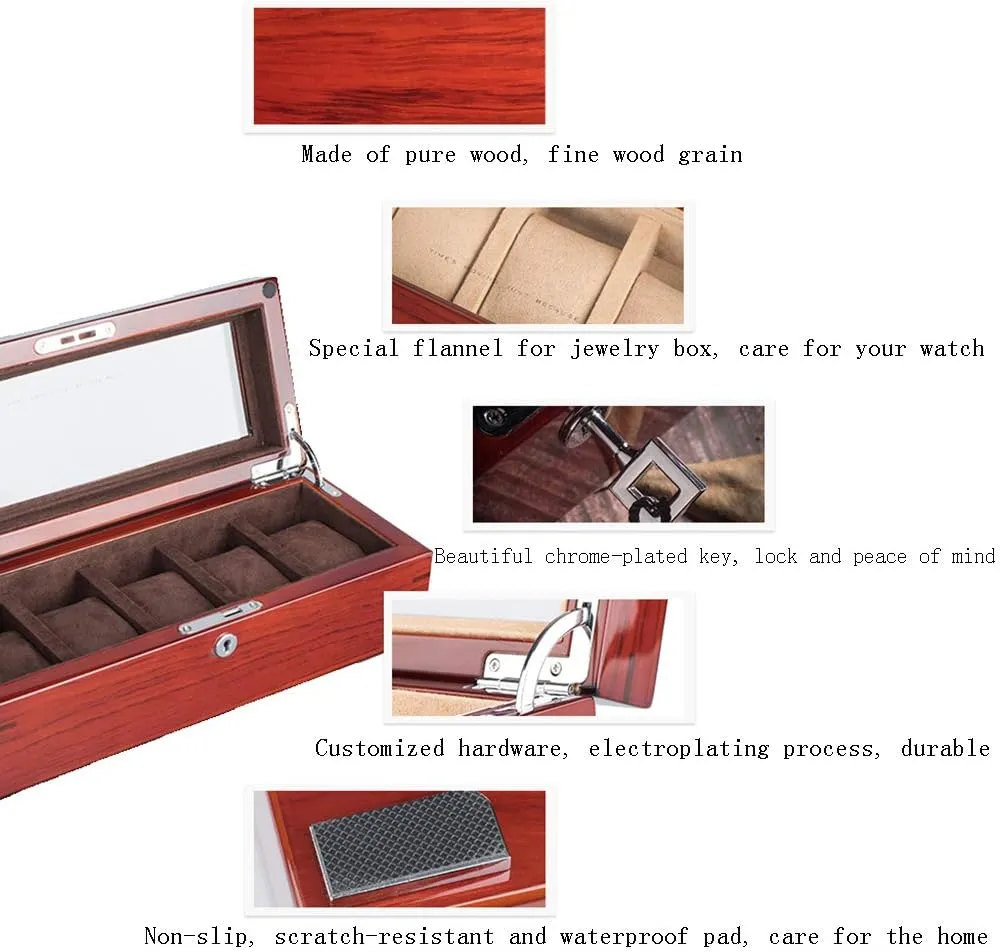 Watch Box Oak Five-Position Mechanical Watch Storage Box with consolidate awkwardly warehouse advent script colony Lock and sunroof and no sunroof Two Styles Storage Box Piano Lacquered Rosewood Solid Wood sunroof 
