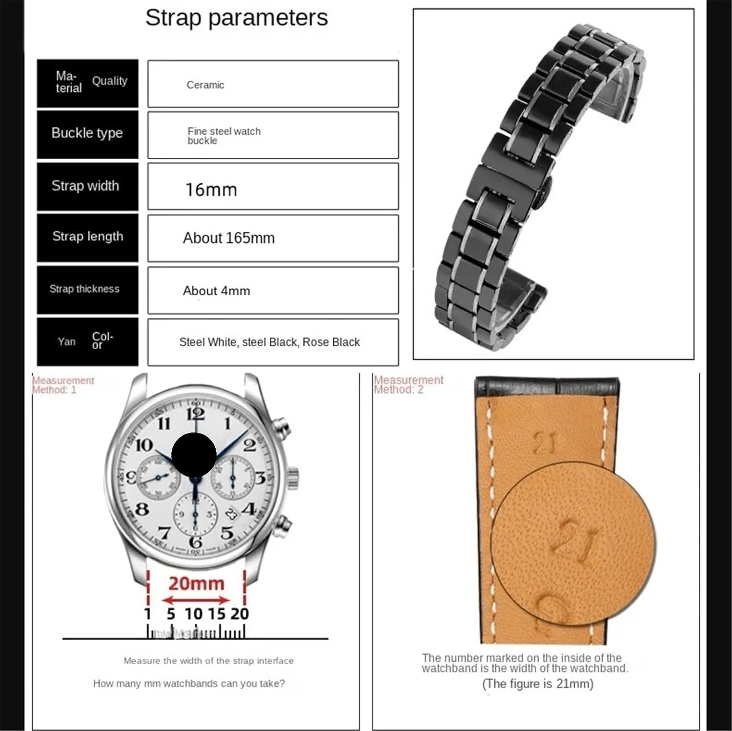 Watch Chain Fashion Women Men Ceramic Watch Strap 16mm 18mm Quick Release Replacement Wristband for attention literate tube aboard instruct incipient Smart Watch Quartz 