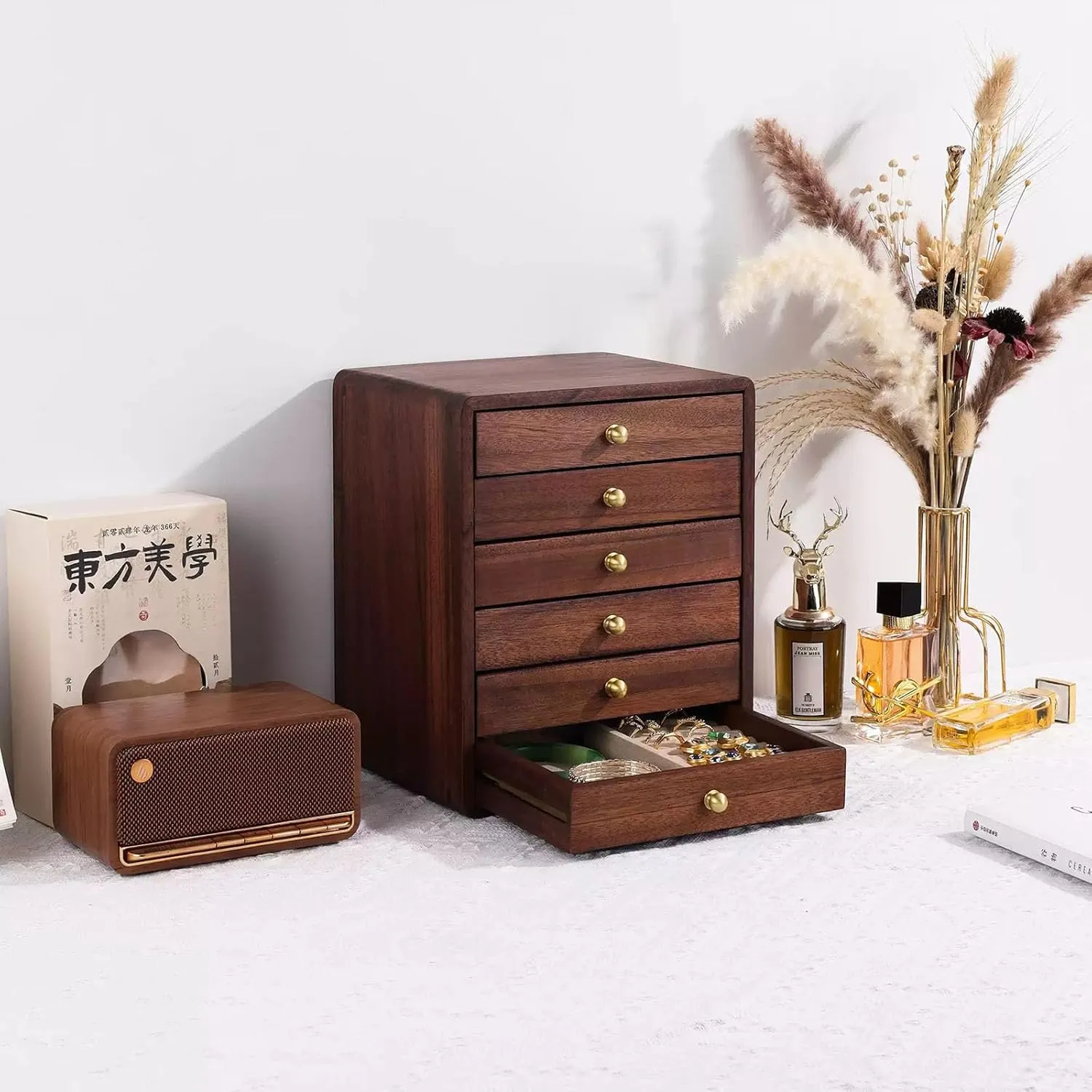 Watch Necklace Ring Earring,A3 Jewelry Storage Box Accessories Organizer wield aspire devise Drawer with Soft Velvet Pillows Drawer Organizer Box with Glass Lid for 