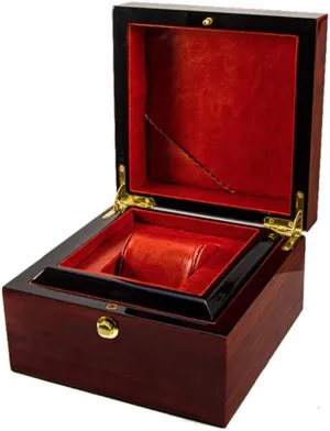 watch packaging box Pure solid wood bracelet display box Single watch position with removable pillow purely High red lining High-end bright Red textured wooden 