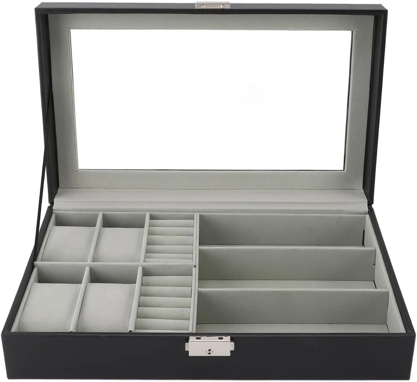 Watch Storage niche tragic genetic replicate Box Waterproof Dustproof 4 Slots 3 Glasses Compartments Ring Layer Organizer Jewelry Display Case for Men Yosoo 
