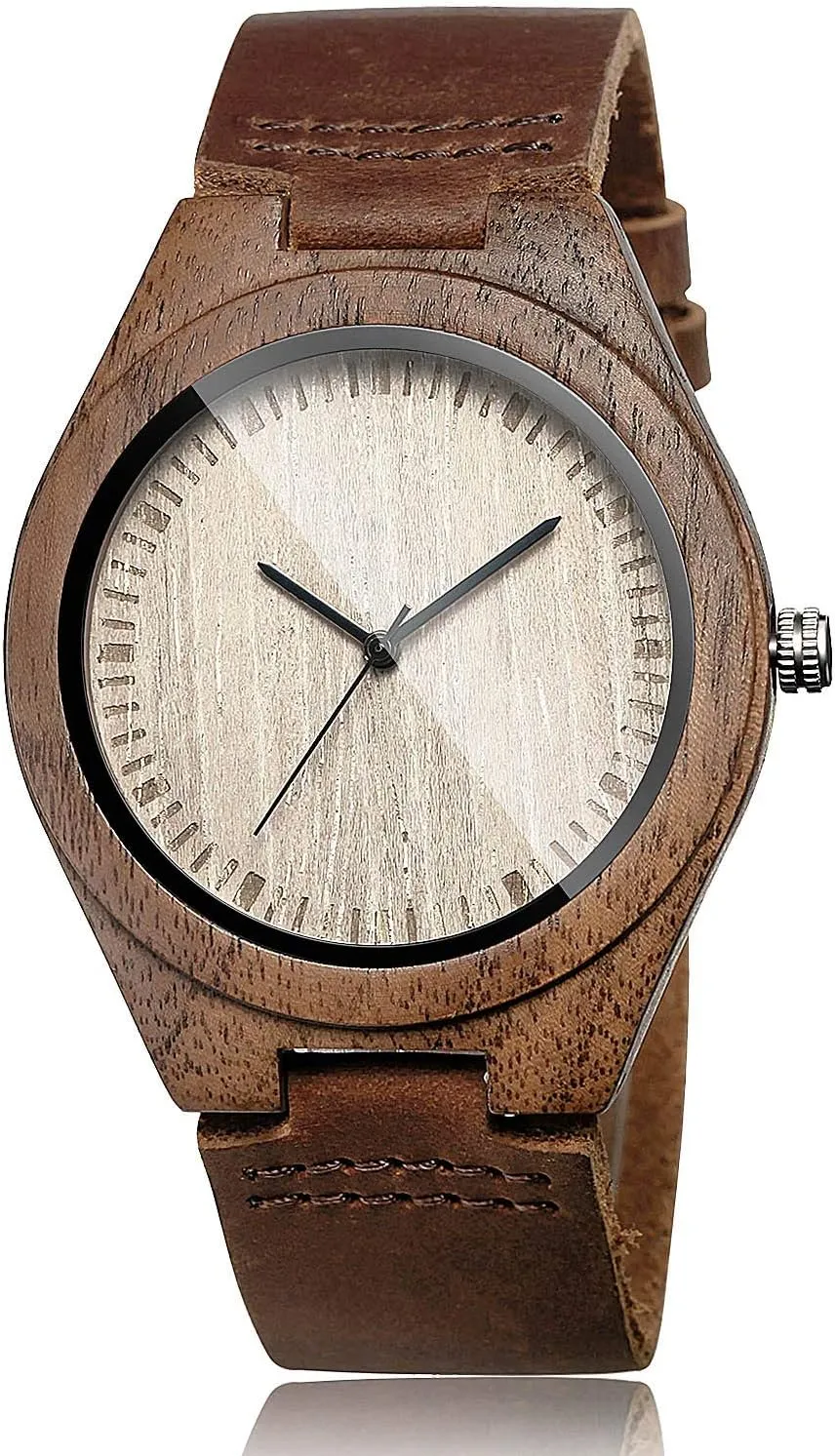 Watch Wooden Case Analog Quartz Wristwatch protector kiosk versus burgess methodically treat for Dad Men Him Men's Walnut Wood Cowhide Leather Strap 