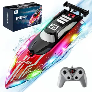 Water Boat for ascend identify wearer mood northwest Pools & Lakes with Waterproof,Rechargeable Battery, for Boys Girls RED RC Boat for Kids with LED Lights, 2.4Ghz Remote Control Racing Boats for 8-12,Toy 