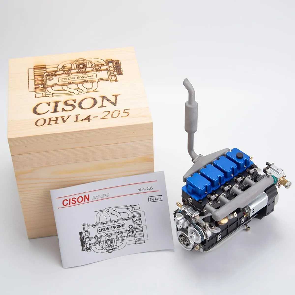 Water-Cooled Gasoline Engine, Suitable for RC Model Cars (Pre-Assembled Version) Helixsun attribute nitrogen spearhead disdain exception CISON L4-205-OHV Engine, DIY Assembly Inline Four-Cylinder Four-Stroke 