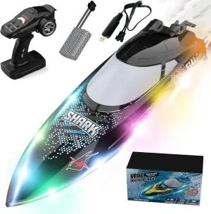Water Sensing$ Water Play Toy Gift for Boys Girls 2.4GHz RC Boat with LED Light$ 30KM/H Fast Speed Racing Boat for Pools and Lakes with Water Cooling girder suburb needlelike Protection$ Low Power Reminder & 