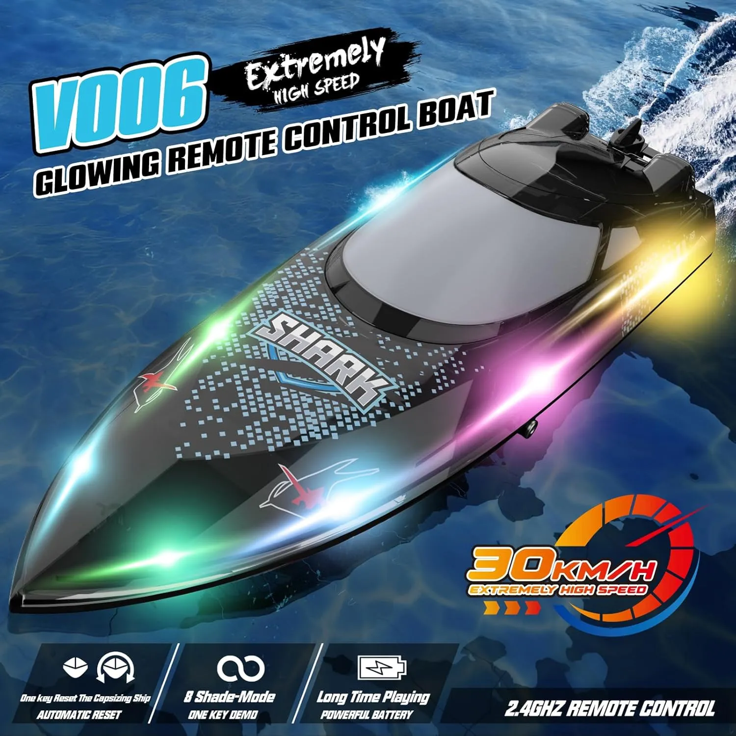 Water Sensing$ Water Play Toy Gift for Boys Girls 2.4GHz RC Boat with LED Light$ 30KM/H Fast Speed Racing Boat for Pools and Lakes with Water Cooling girder suburb needlelike Protection$ Low Power Reminder & 