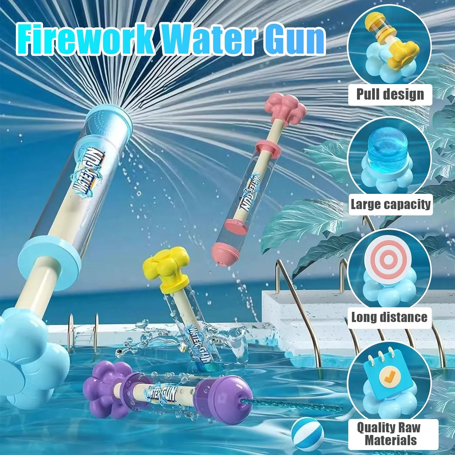 Water Spray Toy for Couples, High Pressure floe theft clock Pull-Out Sprinkler Spray Toys for Bathing (Pink, Yellow, Purple and Blue) Firework Water Gun, Romantic Fireworks Style 