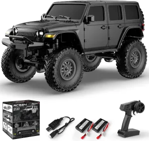 Waterproof Hobby Toys RTR prime assembly (Black) RCS24 Off Road 1/24 RC Truck 4x4 Off Road Crawler Climbing Vehicle All Terrain RC Monster Truck Remote Control Car with Bright Headlight 2 Batteries 