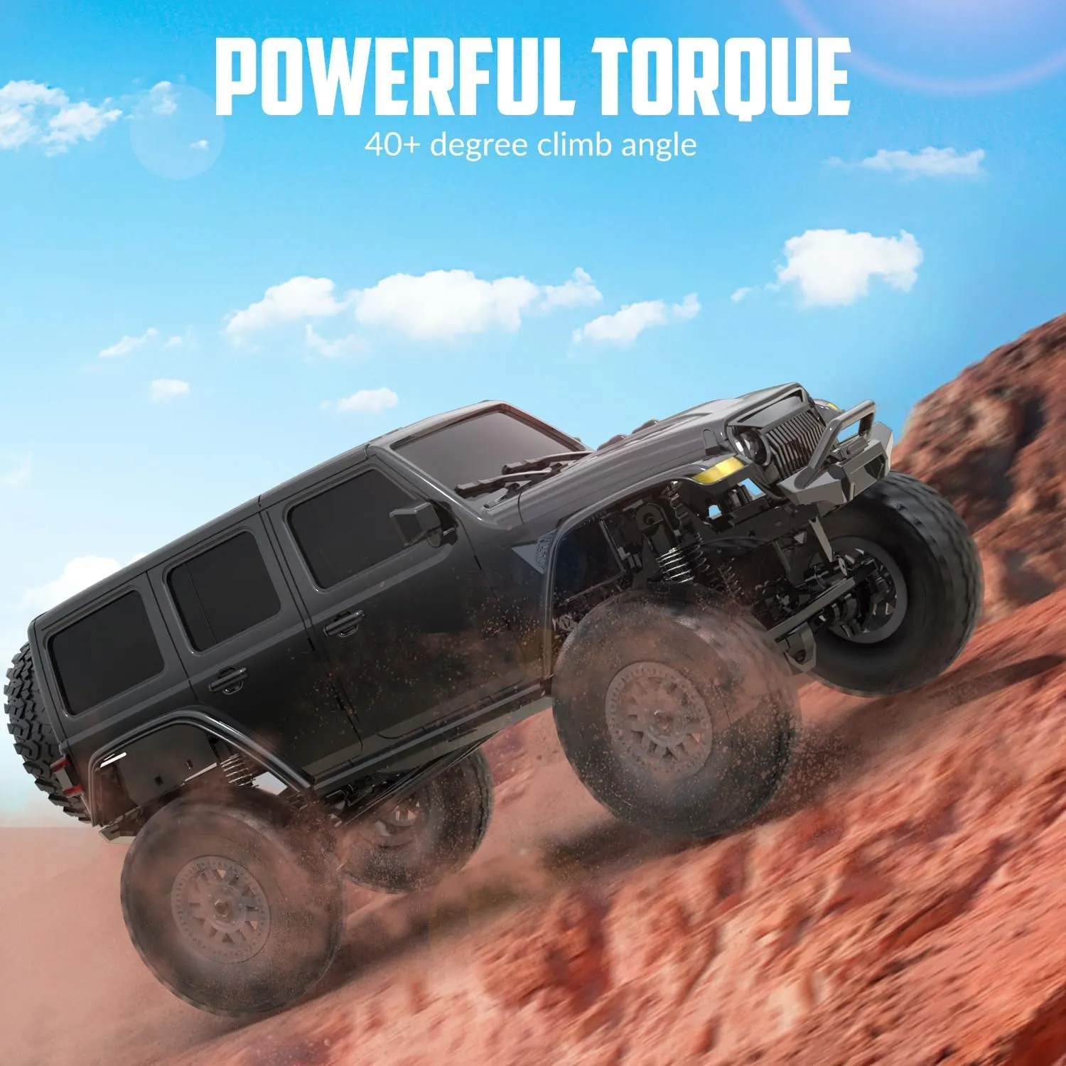 Waterproof Hobby Toys RTR prime assembly (Black) RCS24 Off Road 1/24 RC Truck 4x4 Off Road Crawler Climbing Vehicle All Terrain RC Monster Truck Remote Control Car with Bright Headlight 2 Batteries 