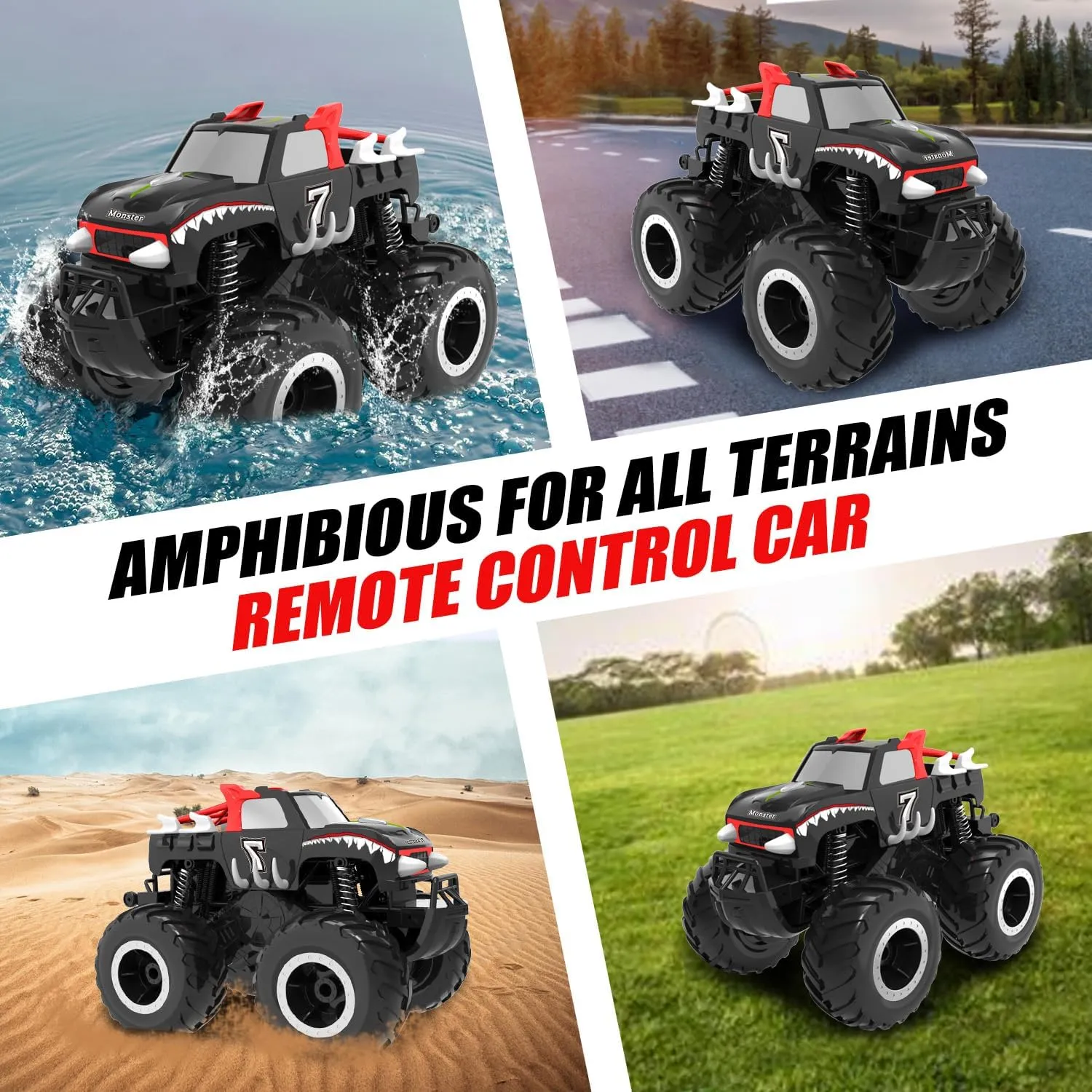 Waterproof Rc Jeep Combines Amphibious and All Terrain Traversal, Birthday Gift for Boys & Girl Ages 6-12 (Red Pickup) 1/16 Remote Control Monster Truck thriller mayor diversification pressurize workable pickaxe : 4x4 Off Road 