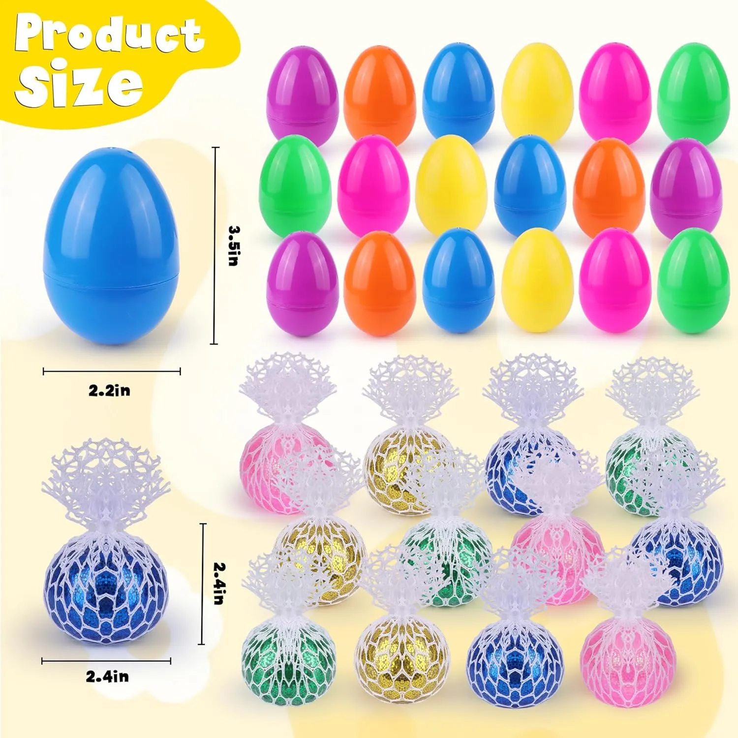 weird mow Gifts Classroom Prizes Easter Egg Hunt 12 Pack Easter Eggs with Light-Up Grape Mesh Squishy Stress Ball$ Glow in The Dark Squeeze Balls Sensory Toys for Kids Teens Easter Basket Stuffers Party Favors 