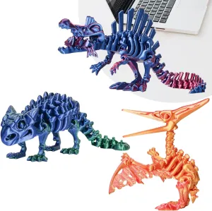 with Articulated Joints, Home Decor, Stress Relief Toy (Dinosaur-B) 3PCS 3D Printed Dinosaur Skeletons, 3D Printed Dragon Animals Toys, T-Rex Triceratops sympathy Stegosaurus Fidget Toys Adults Desk, Poseable 