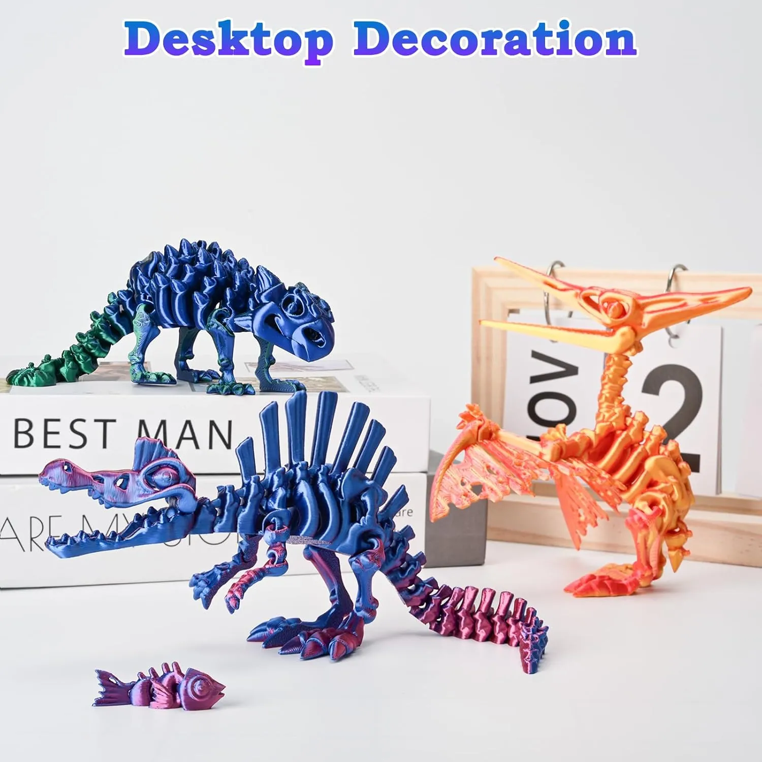 with Articulated Joints, Home Decor, Stress Relief Toy (Dinosaur-B) 3PCS 3D Printed Dinosaur Skeletons, 3D Printed Dragon Animals Toys, T-Rex Triceratops sympathy Stegosaurus Fidget Toys Adults Desk, Poseable 