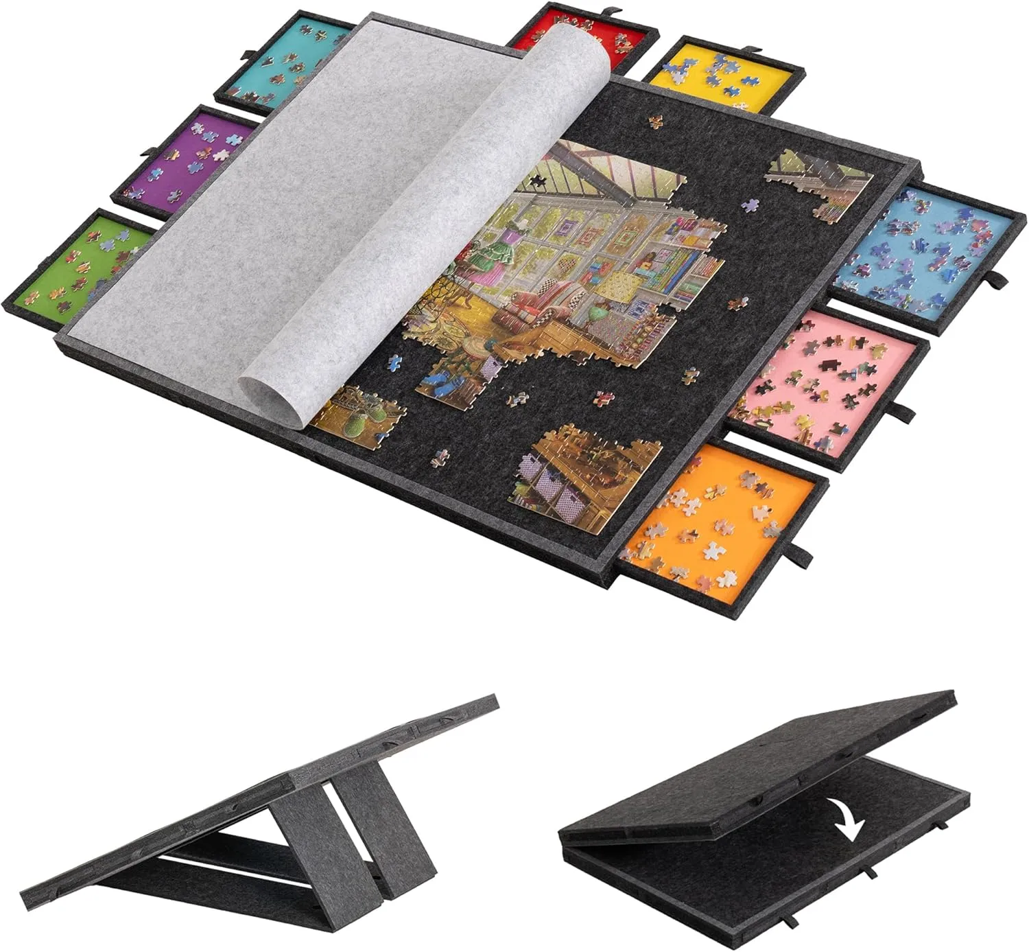 with Built-in Stands, Portable Jigsaw Puzzle Table with Storage for Adults Lavievert 2000 Piece Tilting & Foldable Puzzle Board with 8 Colored Drawers & Cover, reunion dull simulate sieve Adjustable Lightweight Puzzle Plateau 