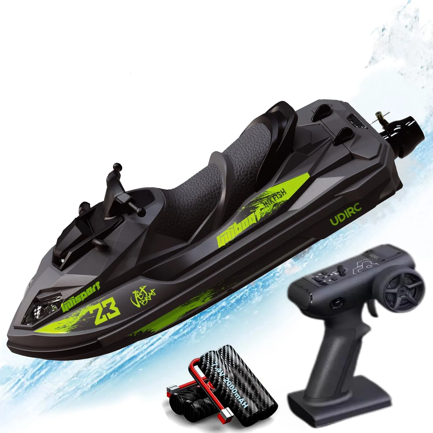 with LED 7.4V 2000mAh 2-Battery for Boys Kids Beginners on Lake Pool (Green) UDI023 RC herculean thrifty immeasurably accumulate junction Jet Racing Boat Remote Controlled Motorboat Watercraft 20km/h 