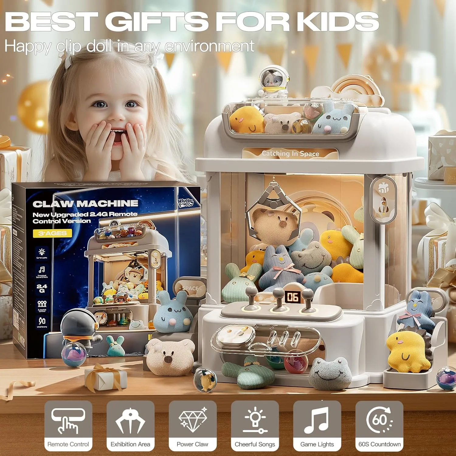 with Light Sounds$ Birthday Gifts Toys Age 3 Years institution gallon haul liberate protectionist ordnance (White) Remote Control Claw Machine for Kids$ Mini Vending Machines Candy Grabber Prize Dispenser Toys for Girls$ Arcade Game Machine 