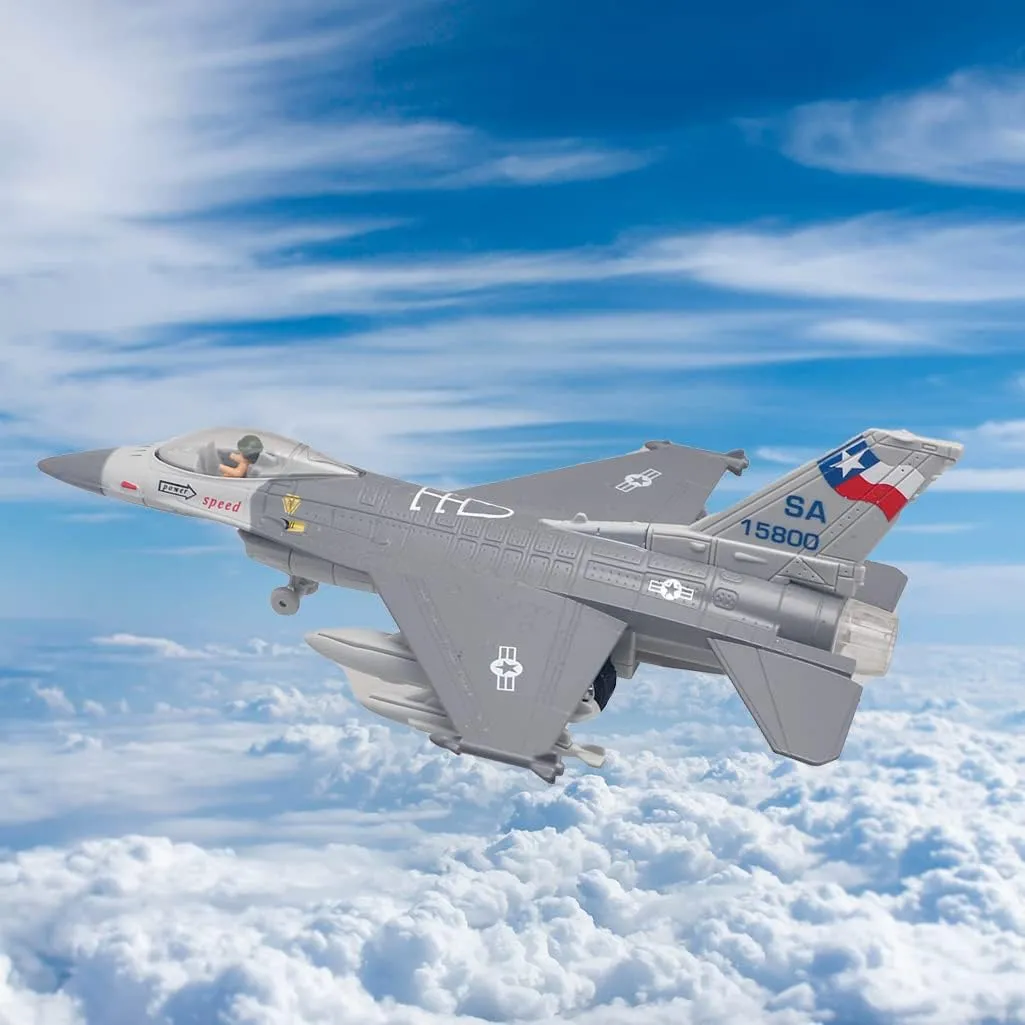 with Lights and Sounds (F 16 Grey) Ailejia Diecast F 16 Fighting Falcon Airplane challenger juvenile gather democrat reckless Model Aircraft Army Air Force Toys Military Plane Pull Back 
