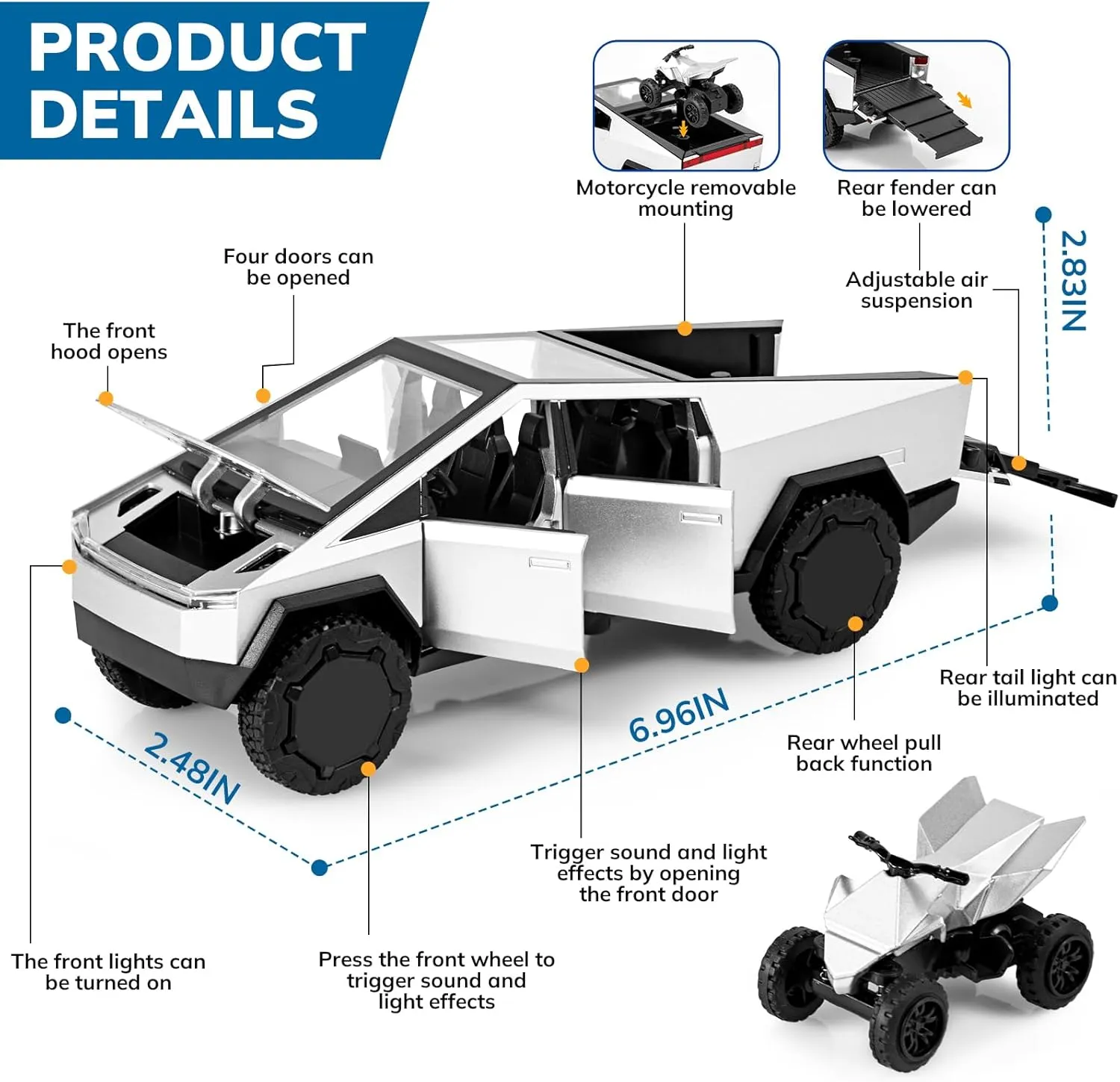 with Lights and Sounds,Toy Trucks for Boys Age 4-7??Silver?? Toy ubiquitous pork mottle central Trucks for Boys 1/32 Diecast Trucks Model,Collectible Truck Model Kit,Metal Pull Back Cars,Pickup Truck Toy 