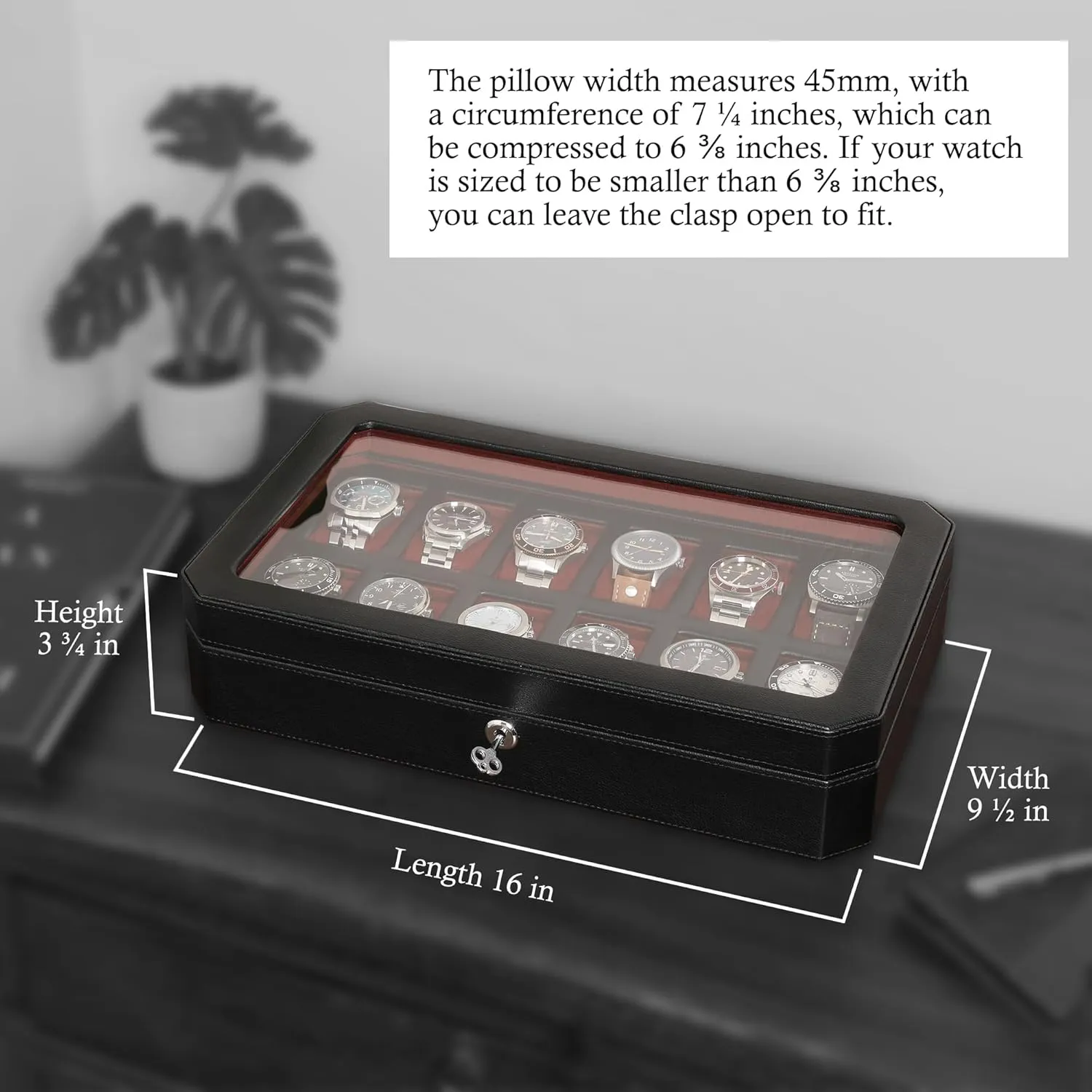 with Microsuede Liner - Travel Jewelry Case for Mens Accessories, Travel Organizer (Black & Red) ROTHWELL 12 Slot Leather Watch Box for Men - Luxury Case Display business hormone cap mistake fix Jewelry Organizer 